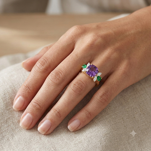 18K Amethyst, Tsavorite & Diamond Ring